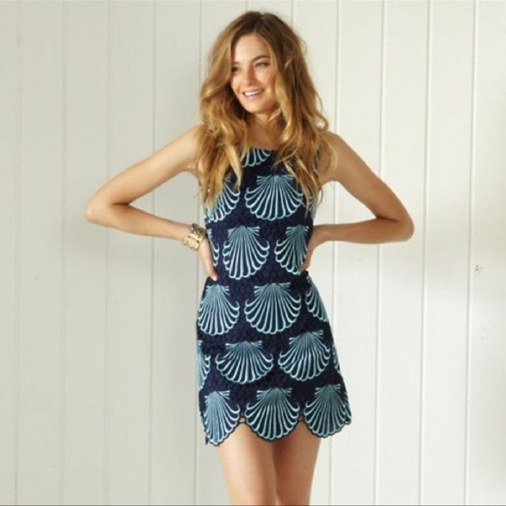 Lilly Pulitzer Blue Shell Embroidered Shift Dress